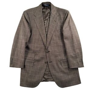 Polo Ralph Lauren Blazer Sport Coat Men's 40S Plaid Windowpane Italy Brown Cream